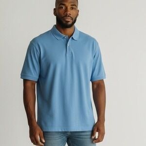 Lands End Mens XXL/T Blue Polo Shirt Traditional Fit Short Sleeve Cotton Blend